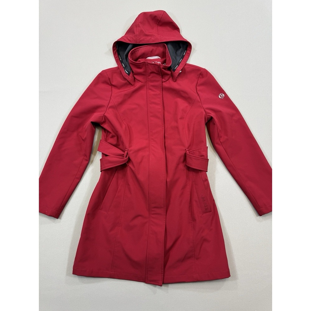 Calvin Klein Red Hooded Trench Coat